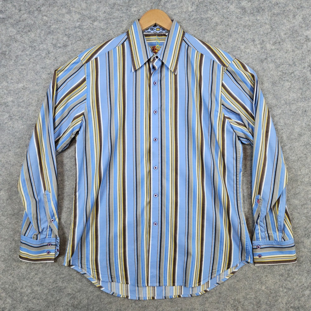 Robert Graham Men's Multicolor Striped‎ Dress Shirt Size M Embroidered Contrast